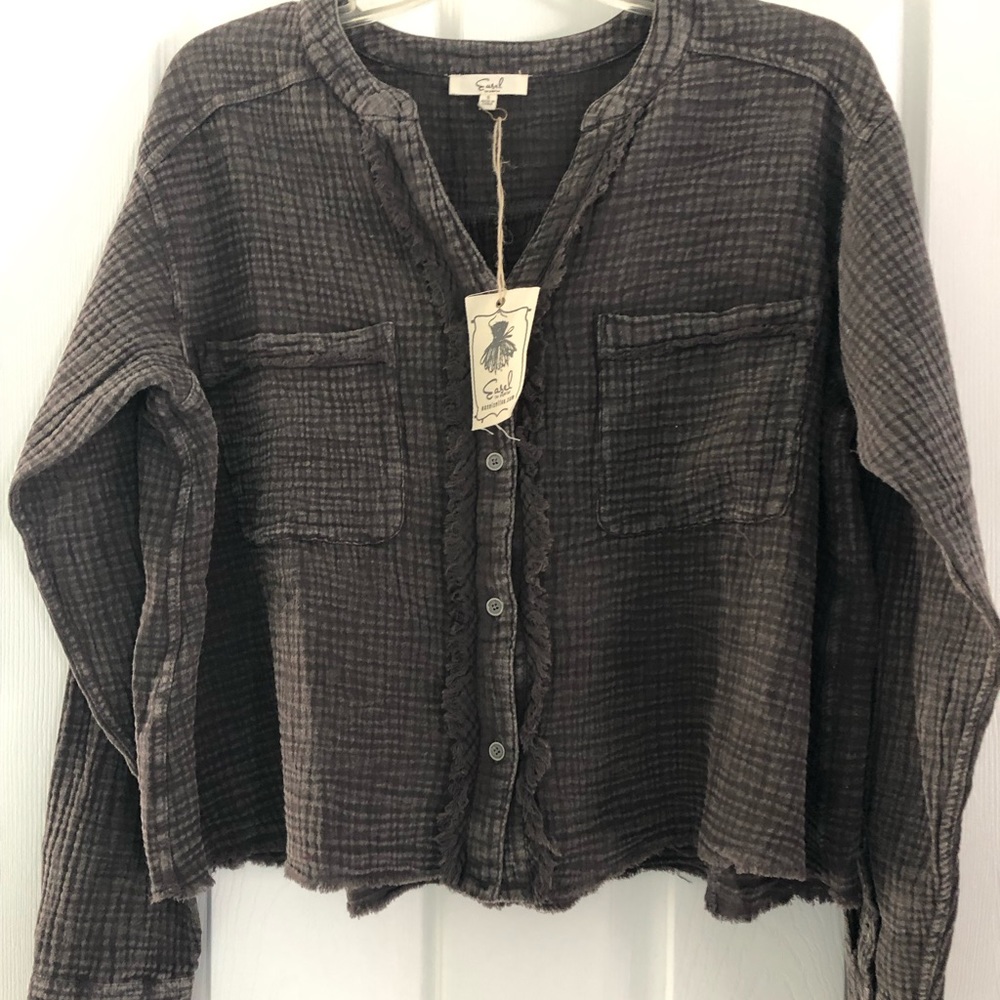 Easel Mineral Wash Button Down Long Sleeve Gauze Shirt